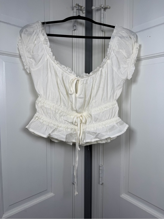 No Boundaries Tops - No Boundaries White Ruffled Tie-Front Crop Blouse